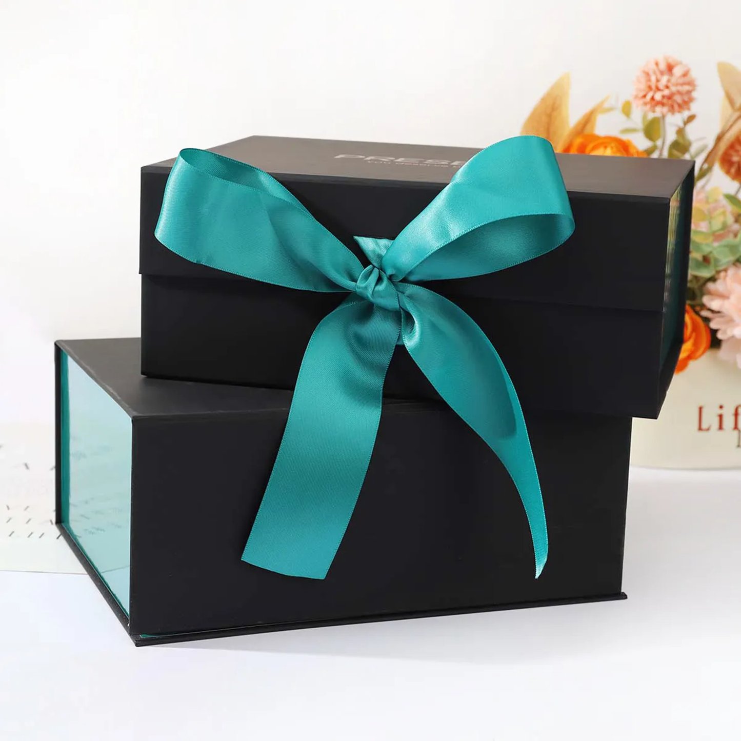 Custom Folding Black Magnetic Gift Box Wholesale With Ribbon