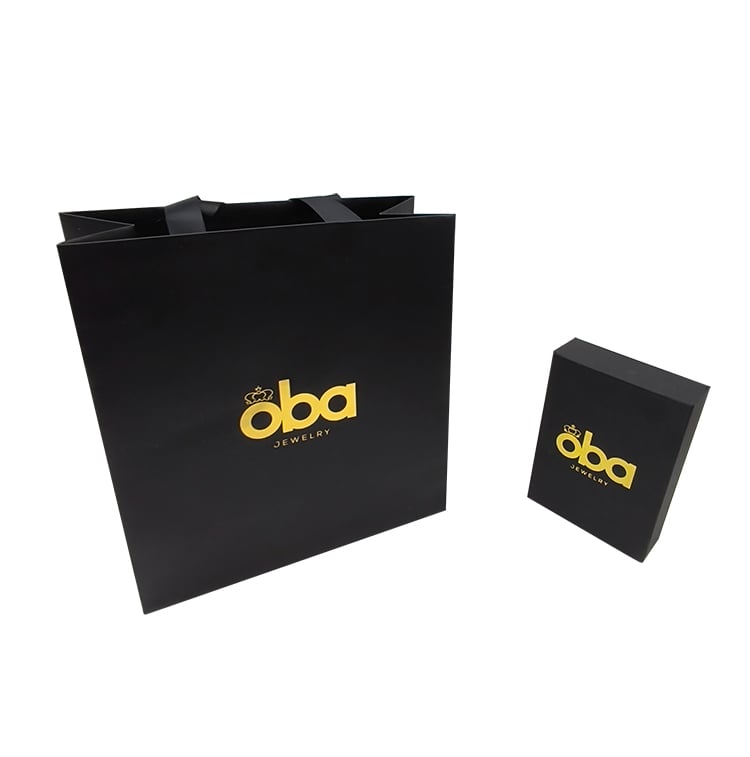 Wholesale Luxury Black Jewelry Paper Bag Ribbon Handle Custom Logo Printed Foil Stamping Shopping Bag