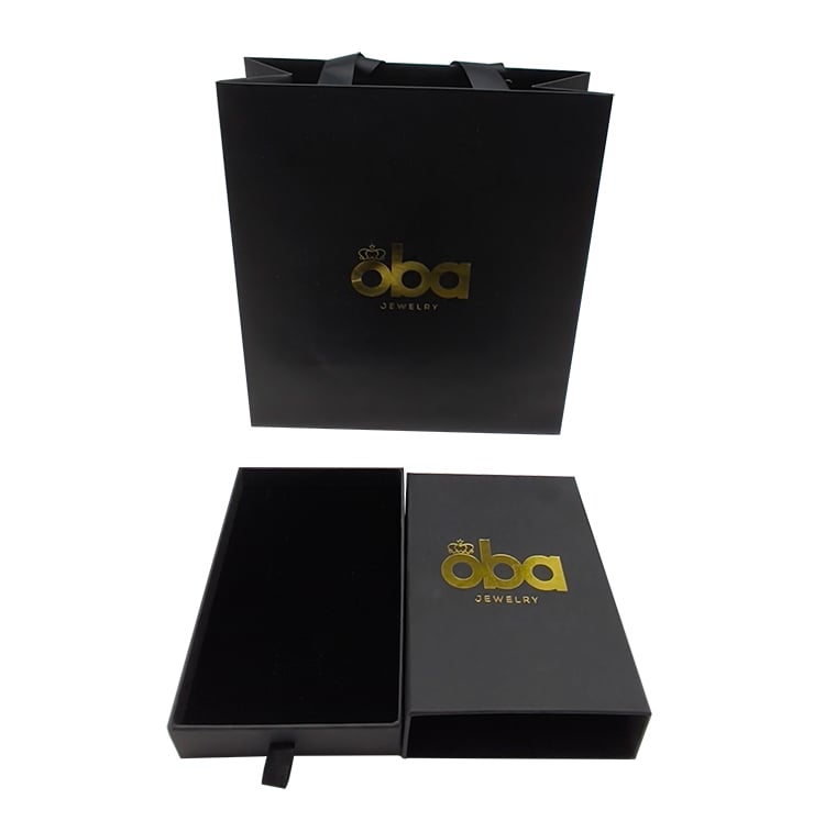 Wholesale Luxury Black Jewelry Paper Bag Ribbon Handle Custom Logo Printed Foil Stamping Shopping Bag