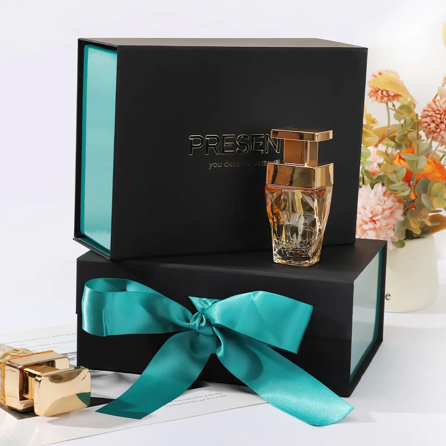 Custom Folding Black Magnetic Gift Box Wholesale With Ribbon