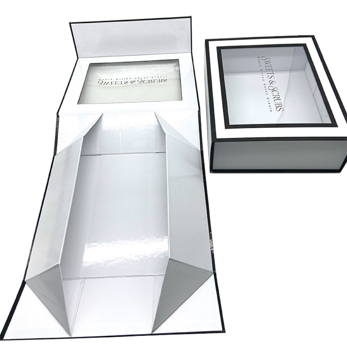 White Foldable magnetic rigid box  custom pvc window  packaging boxes for swimsuits