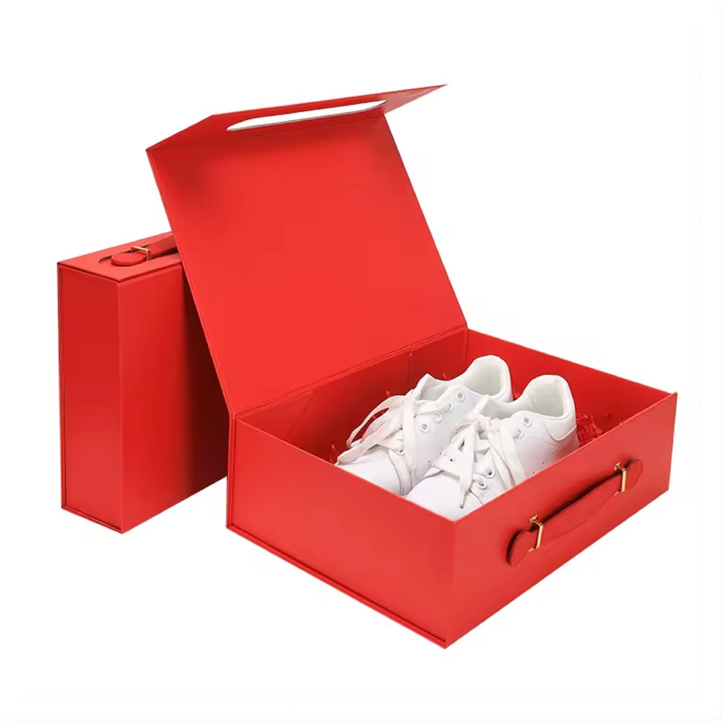 Luxury shoe box packaging  green cardboard  box  with  leather handle for sneakers