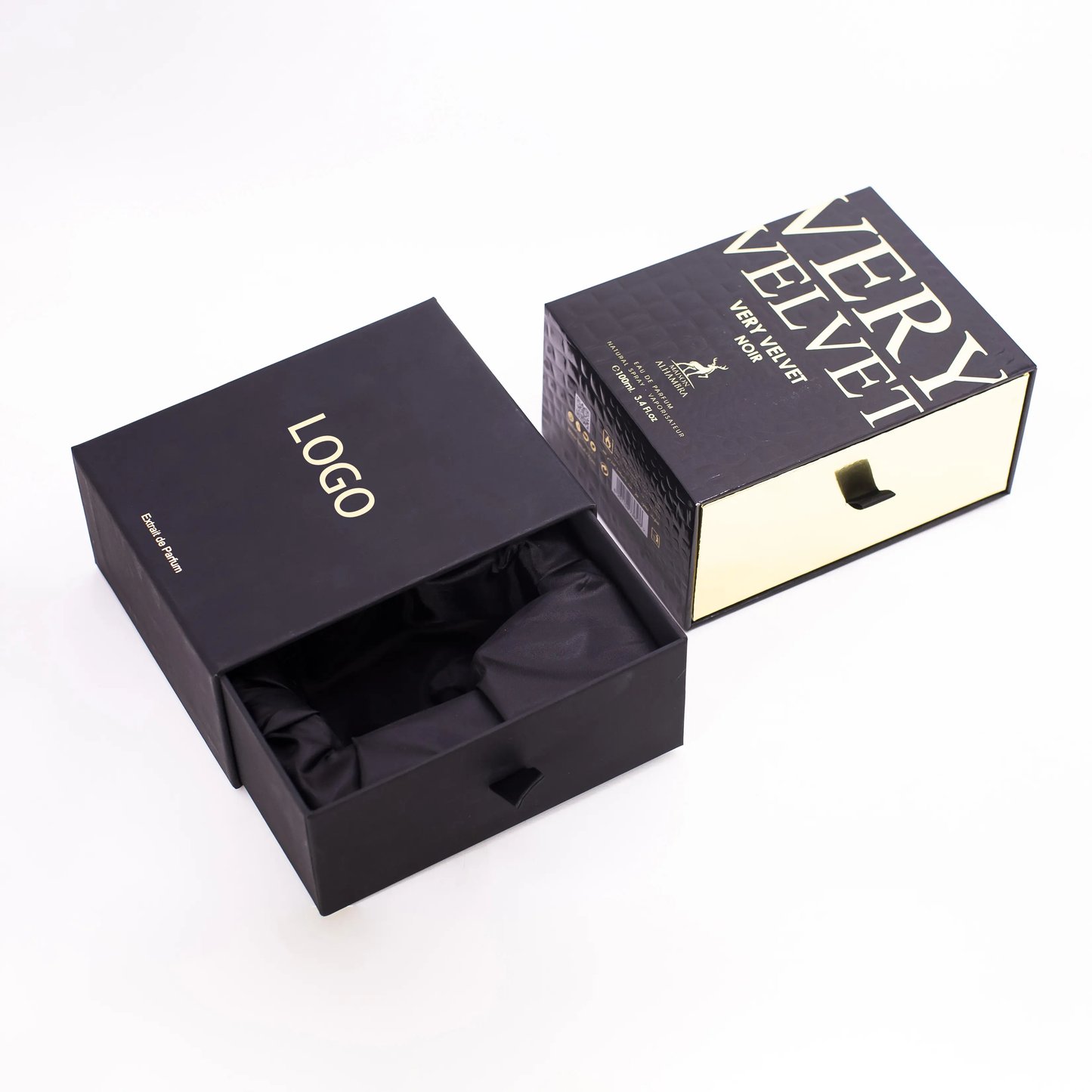 Wholesale Black Perfume Box Drawer Rigid Grey Board Printing Logo