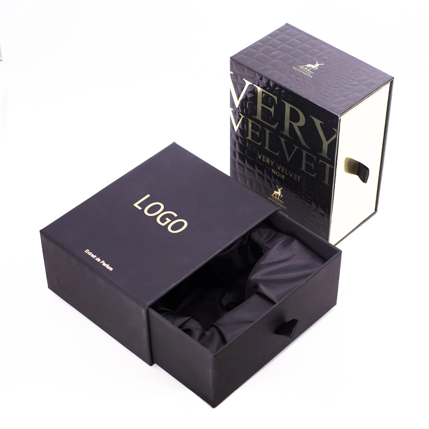 Wholesale Black Perfume Box Drawer Rigid Grey Board Printing Logo