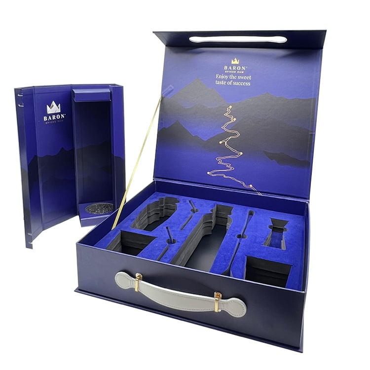Custom Wine Box Luxury Hot Stamping Golden Champagne Wine Brandy Gift Box