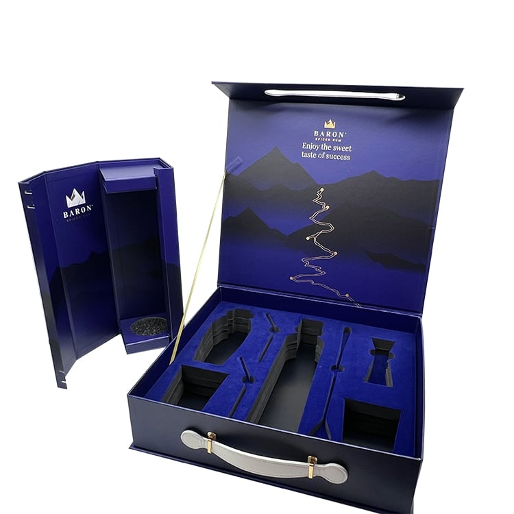 Luxury Custom Wine Box With EVA Insert Hot Sale High  Quality Magnetic Gift Box With Handle