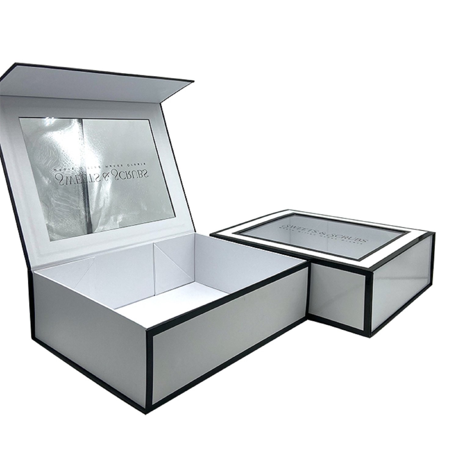 White Foldable magnetic rigid box  custom pvc window  packaging boxes for swimsuits