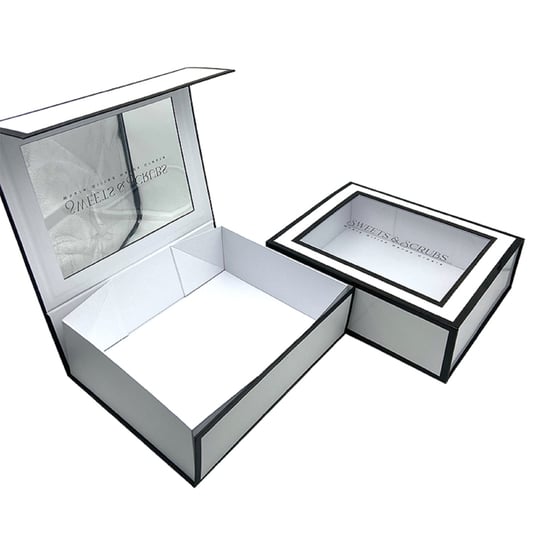 White Foldable magnetic rigid box  custom pvc window  packaging boxes for swimsuits