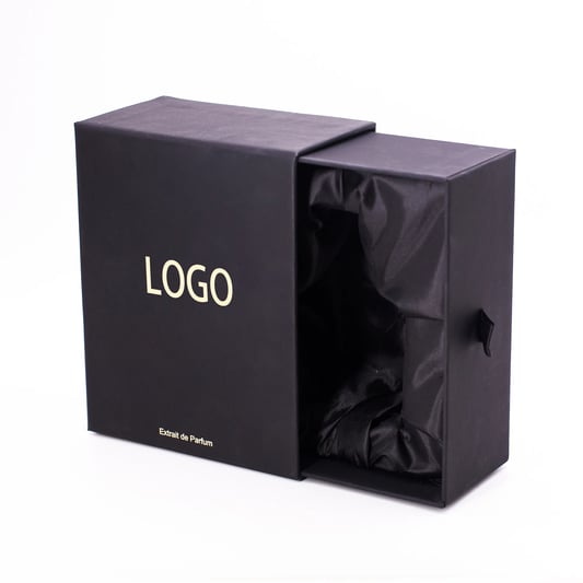 Wholesale Black Perfume Box Drawer Rigid Grey Board Printing Logo